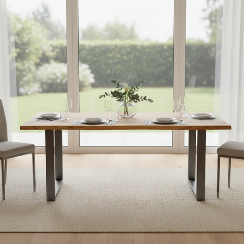 Tavolo in legno con gambe in metallo in ambiente lifestyle