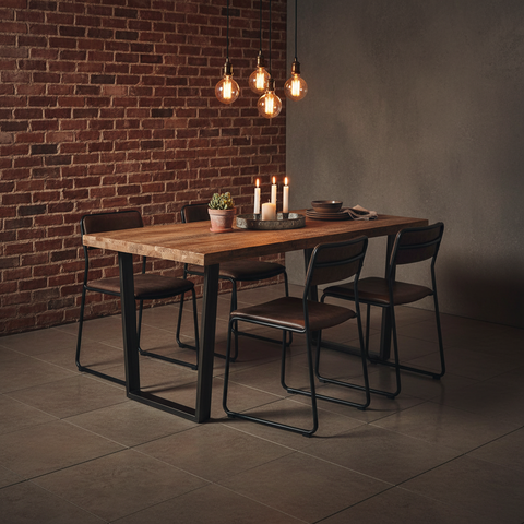 Tavolo industrial legno riciclato gambe U living