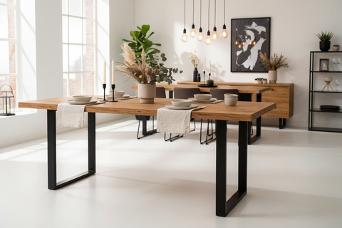 Sawyer -tavolo pranzo in legno e metallo prolunghe estraibili