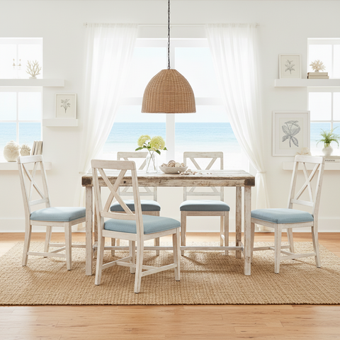 Tavolo pranzo legno recupero bianco in ambiente