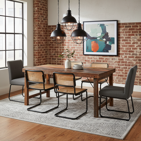 Tavolo pranzo legno recupero pieghevole in ambiente