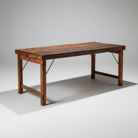 Tavolo pranzo legno recupero pieghevole sfondo grigio