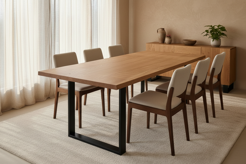 Hobart - Tavolo Pranzo Con Gambe Ferro E Legno Assemblato