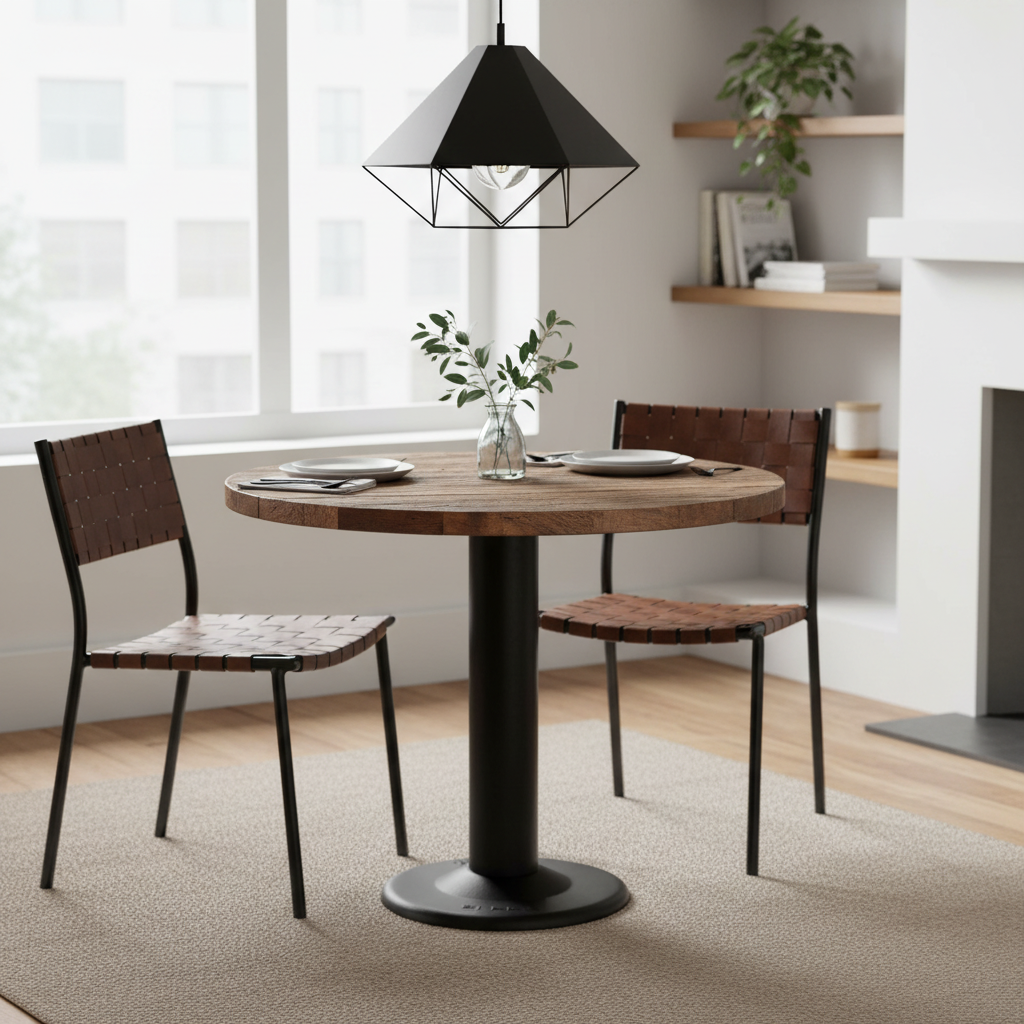 Tavolo rotondo industriale in ambiente lifestyle