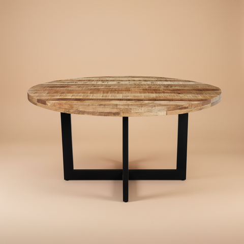 Tavolo rotondo mango 150cm base doppio U sfondo beige