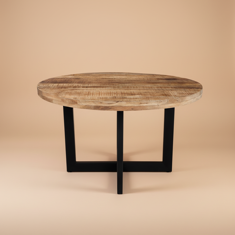 Tavolo rotondo mango base doppio U sfondo beige