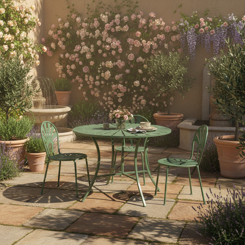 Tavolo verde a raggiera in giardino