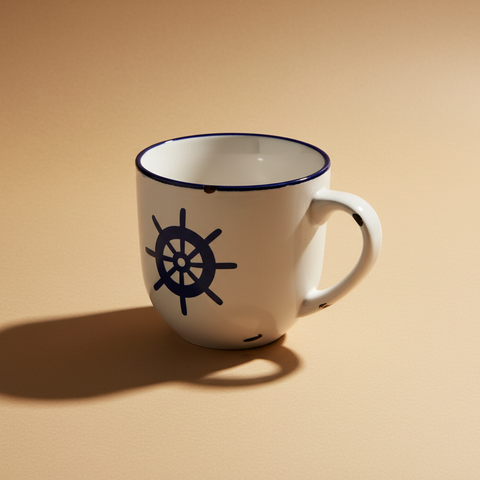 Tazza timone bianca su sfondo neutro