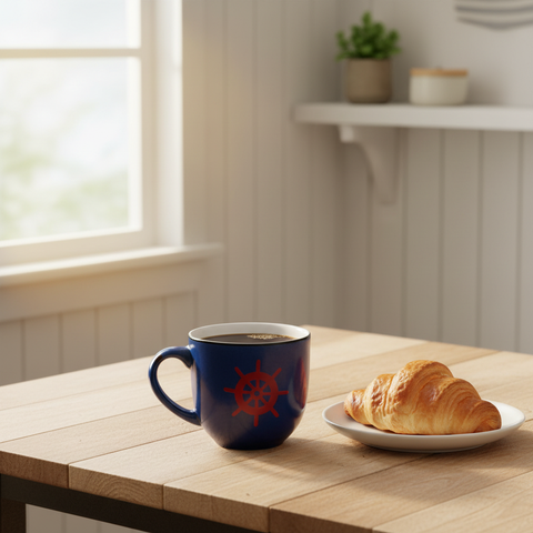 Tazza timone blu in ambiente naturale senza vapore