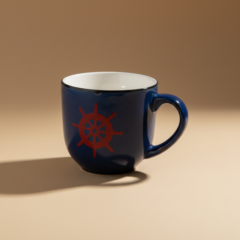 Tazza timone blu su sfondo neutro