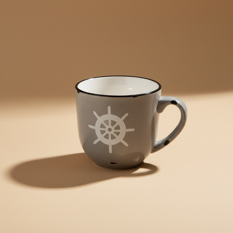 Tazza timone grigia su sfondo neutro