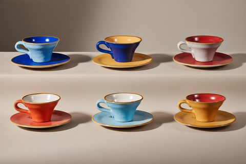 Mediterraneo - Tazzina Svasata Caffè con Piattino - 6 Colori Assortiti