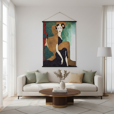 Tela decorativa donna sfondo verde lifestyle