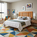 Testata letto arancione in ambiente