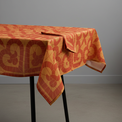 Tovaglia arancione con tovagliolo abbinato vista angolare