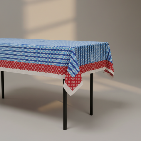 Tovaglia blu rossa dettaglio angolo