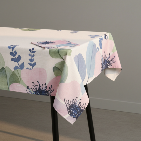 Tovaglia floreale eucalipto con tovagliolo vista angolare