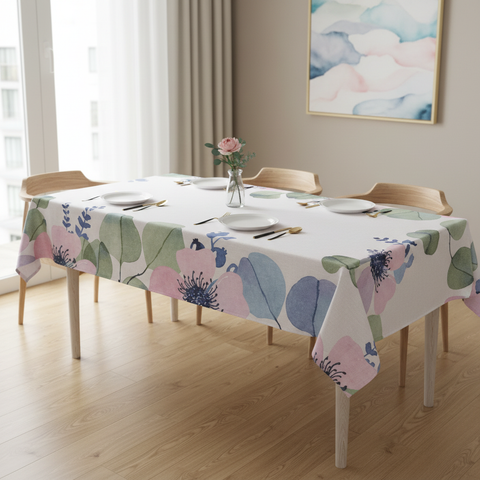 Tovaglia floreale eucalipto su tavolo rettangolare in appartamento