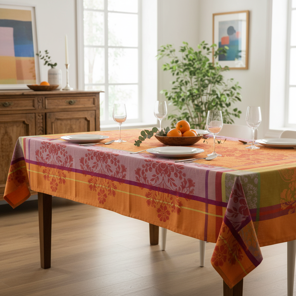 Tovaglia jacquard colorata in ambiente dining