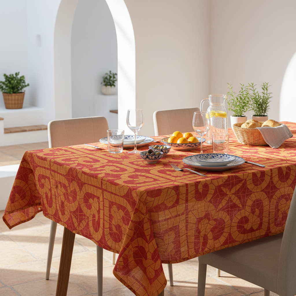 Tovaglia Sitges cuore giallo arancio in ambiente