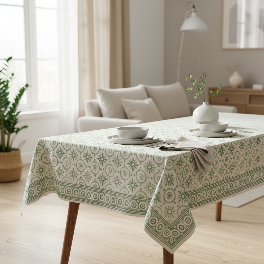 Tovaglia verde ambientata in appartamento