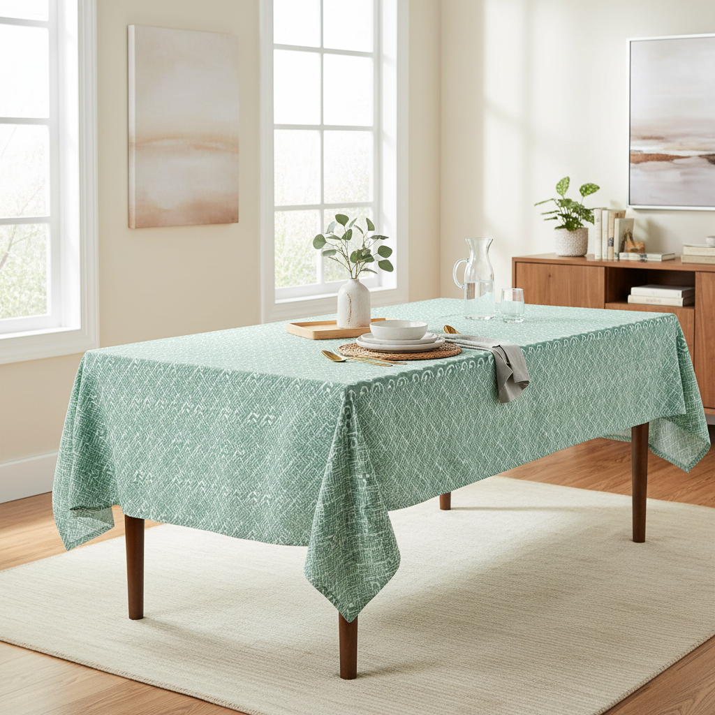 Tovaglia verde salvia in ambiente dining