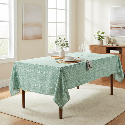 Tovaglia verde salvia in ambiente dining