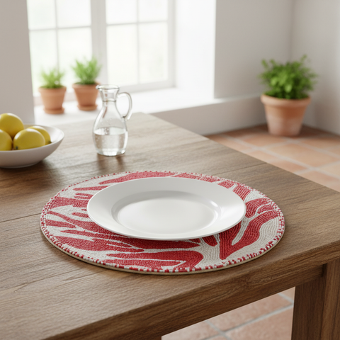 Tovaglietta rossa in cucina - focus sottopiatto