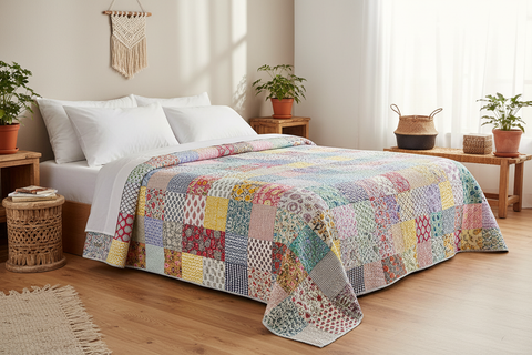 Trapunta Patchwork Multicolore ambientata