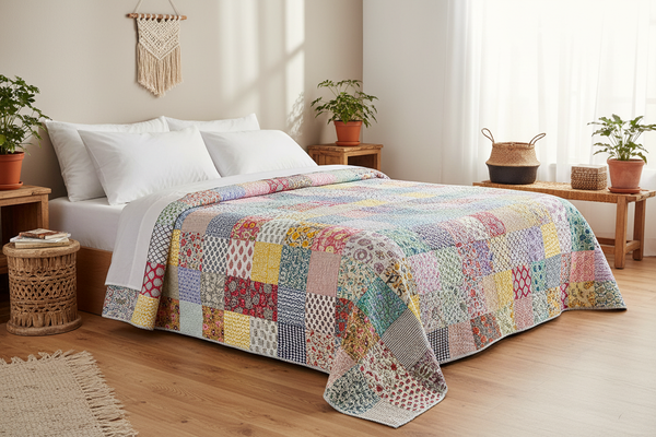 Trapunta Kantha Kantha decorativa per la casa, stile patchwork, stile vintage, stile vintage, con 2 federe Trapunta Kantha Kantha decorativa per la casa, stile patchwork, stile vintage, stile vintage, con 2 federe