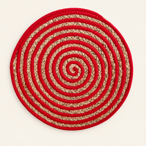 Placemat - Set 1/4 Circle Rosso E Naturale — fondo avorio