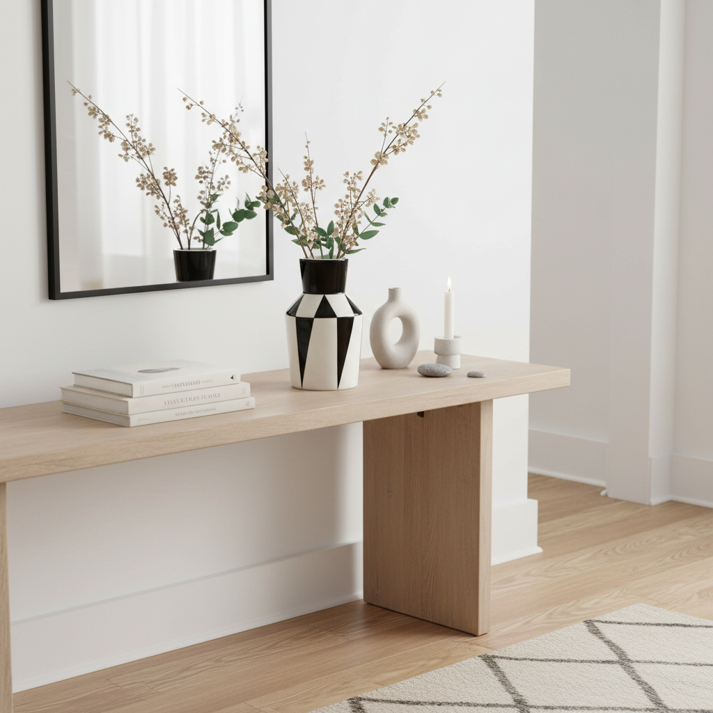 Vaso geometrico triangoli bianco e nero in ambiente