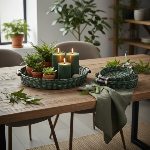 Vassoi Rattan Verde - Quadrata Estesa