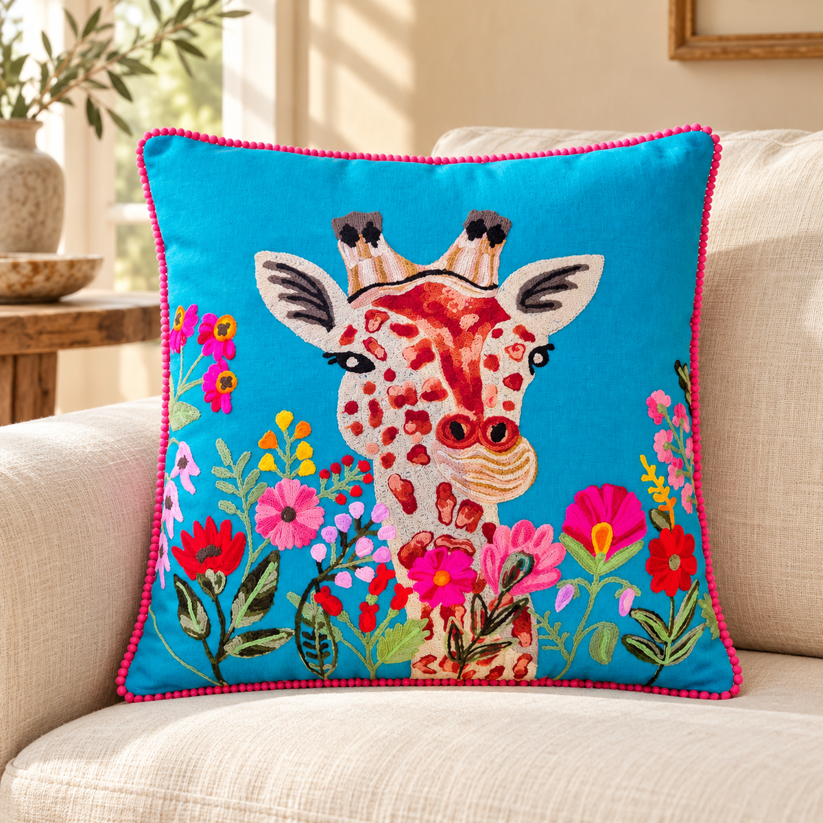 Cuscino Zanzibar giraffa fiorita – ambientata