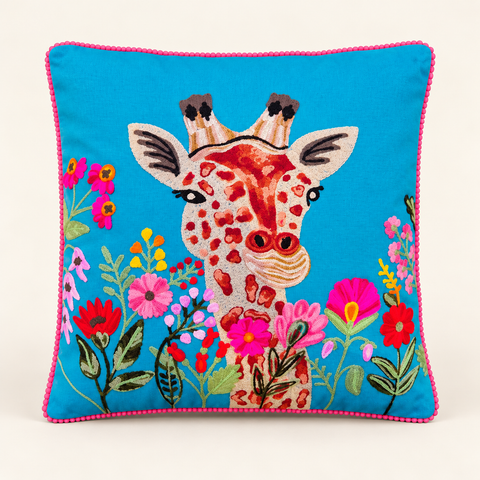 Cuscino Zanzibar giraffa fiorita – fondo-avorio