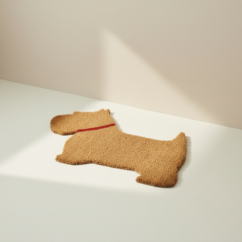 Zerbino a forma di cane su sfondo beige