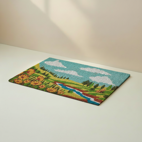 Zerbino con paesaggio naturale su sfondo beige