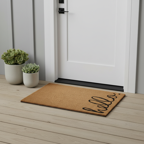 Zerbino hello calligrafico davanti porta esterna