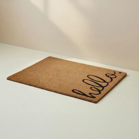 Zerbino hello calligrafico su sfondo beige