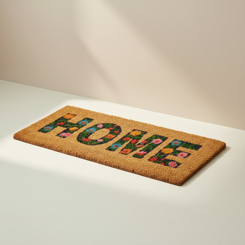 Zerbino HOME floreale con sfondo beige