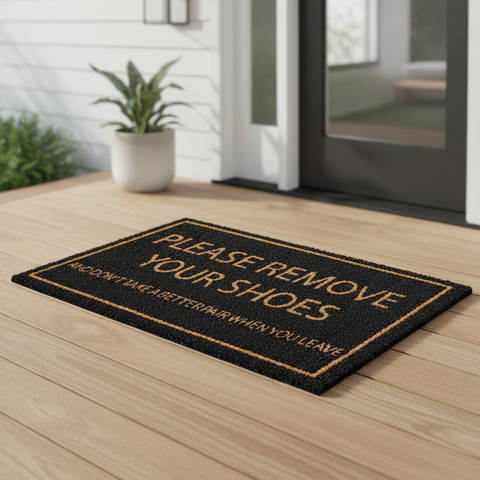 Zerbino nero Please Remove Your Shoes davanti porta esterna