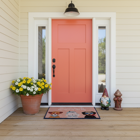 Zerbino Pawesome Home con cani davanti porta esterna