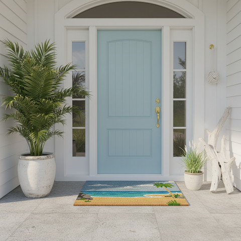 Zerbino quadrato 60x60 spiaggia tropicale davanti porta esterna