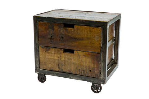 Bristol - comodino 2 cassetti in legno e metallo con ruote