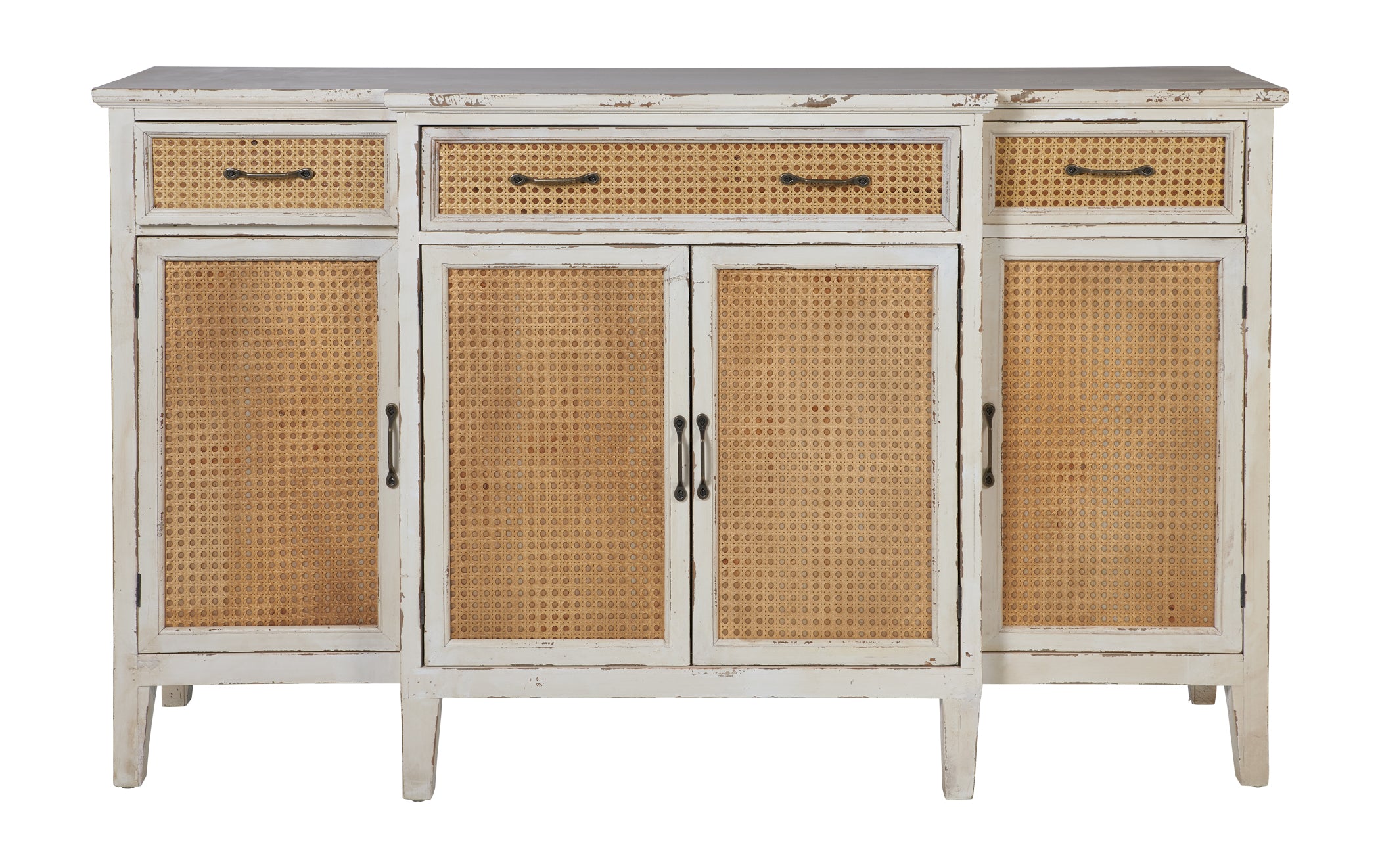 Novità Home Tonia - Credenza Bianco Antico - 3 Cassetti 4 Sportelli in Paglia Vienna