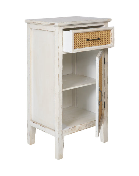 Tonia - Antic White Straw Vienna Bedside Table with Drawer and Door