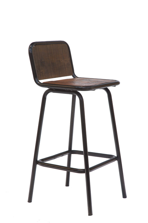 High stool in reclaimed wood and metal