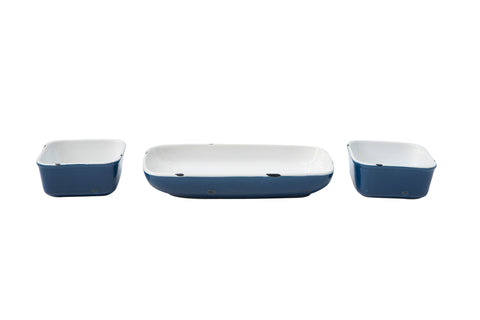 Old Country - Set of 3 Blue Glazed Ceramic Bowls