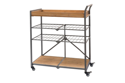 Folding Trolley 4 Shelves In Wood And Metal