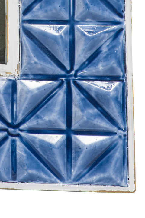 Tavalera - Small Square Mirror In Blue Embossed Metal